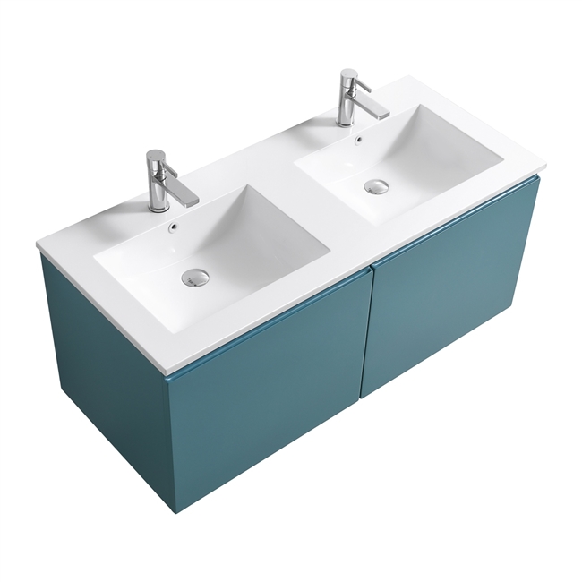 48'' Balli Double Sink Modern Wall Mount bathroom Vanity - Teal Green