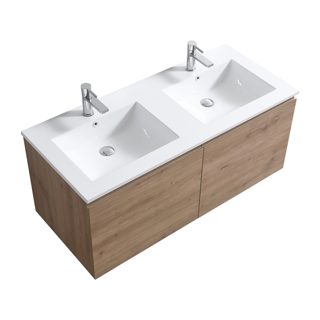 48'' Balli Double Sink Modern Wall Mount bathroom Vanity - White Oak