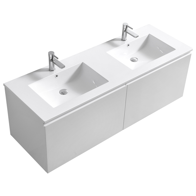 60'' Balli Double Sink Modern Wall Mount bathroom Vanity - Gloss White