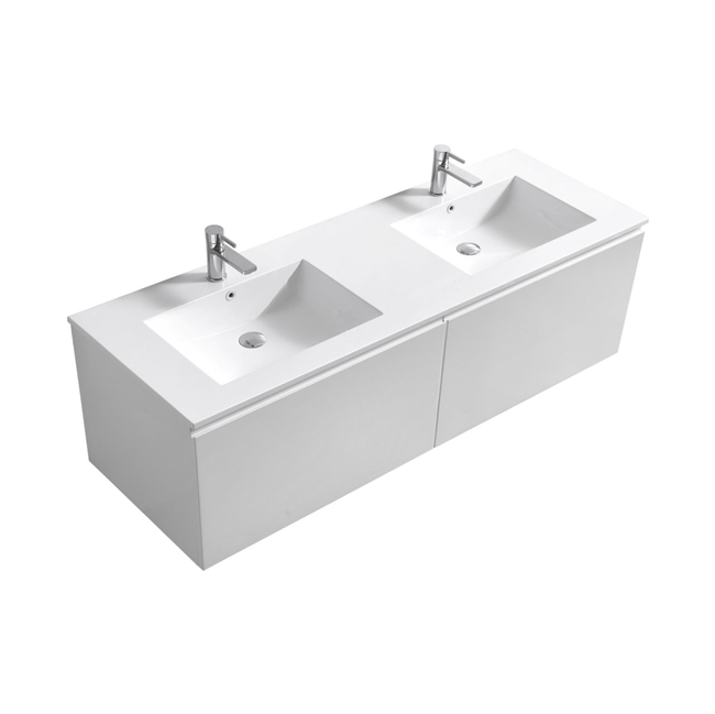 72'' Balli Double Sink Modern Wall Mount bathroom Vanity - Gloss White