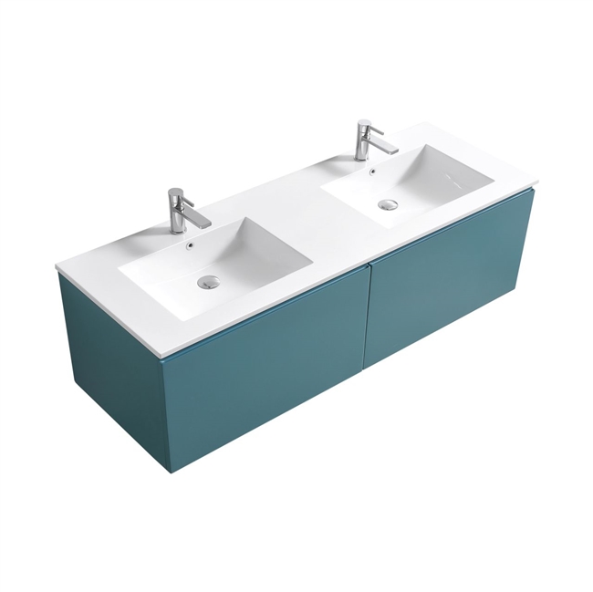 72'' Balli Double Sink Modern Wall Mount bathroom Vanity - Teal Green