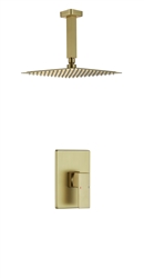 Aqua Piazza Shower Set w/ 8" Ceiling Mount Square Rain Shower Head - Brushed Gold