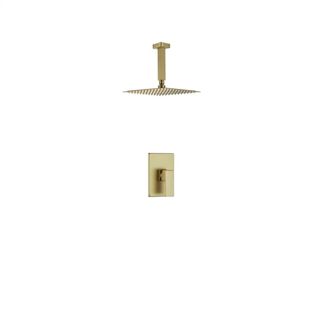 Aqua Piazza Shower Set w/ 8" Ceiling Mount Square Rain Shower Head - Brushed Gold