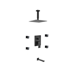 Aqua Piazza Black Brass Shower Set w/ 8" Ceiling Mount Square Rain Shower, Tub Filler and 4 Body Jets