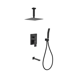 Aqua Piazza Black Shower Set w/ 8" Ceiling Mount Square Rain Shower, Handheld and Tub Filler