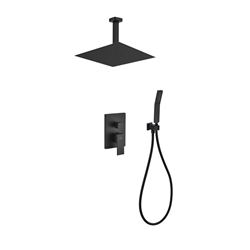 Aqua Piazza Black Shower Set w/ 12" Ceiling Mount Square Rain Shower and Handheld