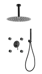 Aqua RONDO Black Brass Shower Set w/ 12" Round Rain Shower,  4 Body Jets and Handheld - <span style="color: rgb(147, 112, 219); "</span> In Stock  </div>