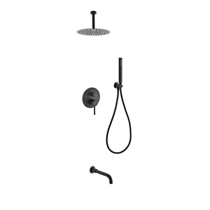 Aqua Rondo Shower Set w/ Ceiling Mount 12" Rain Shower, Handheld and Tub Filler