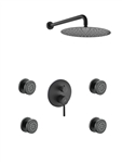 Aqua RONDO Black Brass Shower Set w/ 8" Square Rain Shower and 4 Body Jets