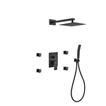 Aqua Piazza Black Brass Shower Set w/ 8" Square Rain Shower,  4 Body Jets and Handheld