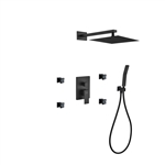 Aqua Piazza Black Brass Shower Set w/ 12" Square Rain Shower,  Handheld and 4 Body Jets