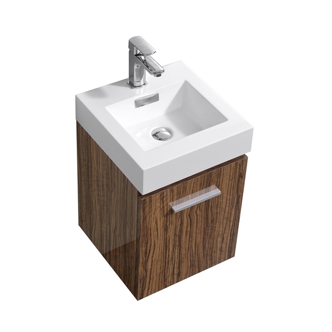 Bliss 16'' High Glossy Chestnut Wood Wall Mounted Modern Bathroom Vanity