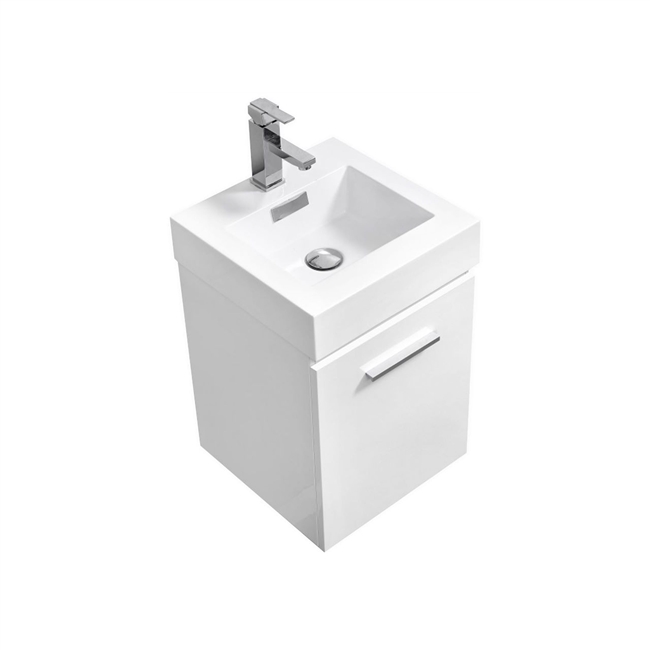 Bliss 16'' High Gloss White Wall Mounted Modern Bathroom Vanity