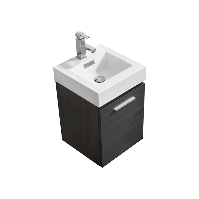 Bliss 16'' High Gloss Gray Oak Wall Mounted Modern Bathroom Vanity