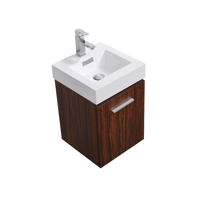 Bliss 16'' Walnut Wall Mounted Modern Bathroom Vanity