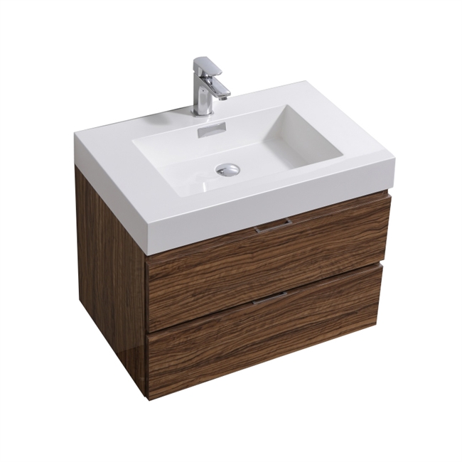 Bliss 30" High Glossy Chestnut Wood Modern Bathroom Vanity