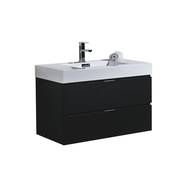 Bliss 36" Black  Wall Mount Modern Bathroom Vanity