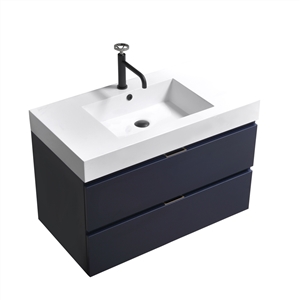 Bliss 36" Navy Blue Wall Mount Modern Bathroom Vanity