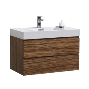 Bliss 36" Gloss Chestnut Wall Mount Modern Bathroom Vanity
