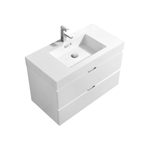 Bliss 36" High Glossy White Wall Mount Modern Bathroom Vanity