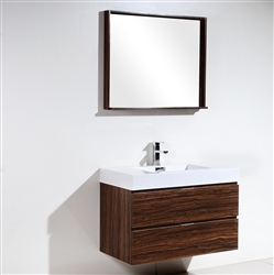 Bliss 36" Walnut Wall Mount Modern Bathroom Vanity