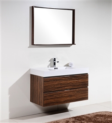 Bliss 40" Walnut Wall Mount Modern Bathroom Vanity