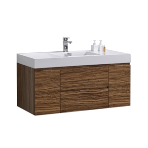 Bliss 48" Gloss Chestnut Wood Wall Mount  Single Sink Modern Bathroom Vanity