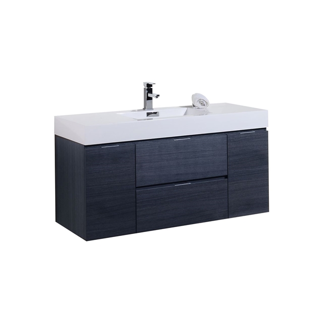 Bliss 48" Gray Oak Wall Mount  Single Sink Modern Bathroom Vanity