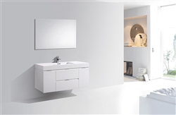 Bliss 48" High Glossy White Wall Mount  Singel Sink Modern Bathroom Vanity