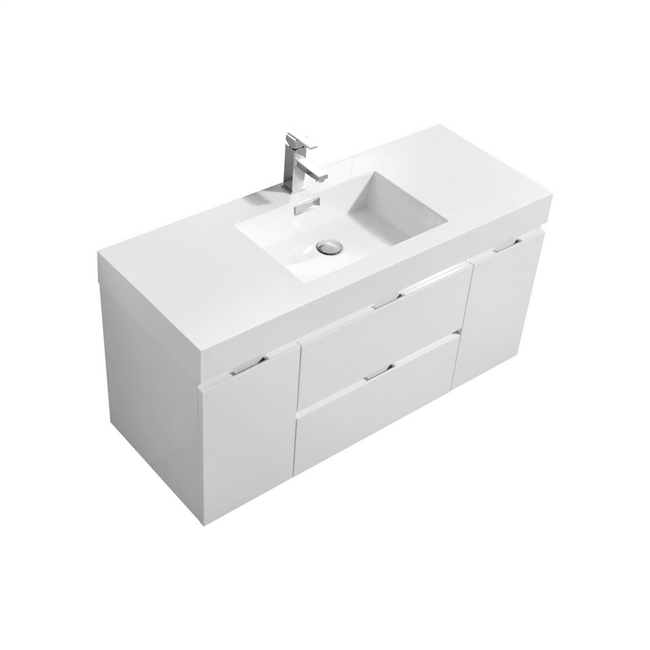 Bliss 48" High Glossy White Wall Mount  Singel Sink Modern Bathroom Vanity