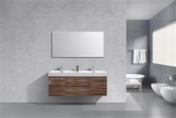 Bliss 60" Danish Teak Mount  Double Sink Modern Bathroom Vanity