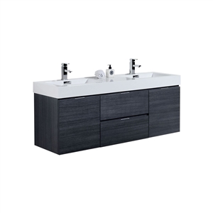 Bliss 60" Gray Oak Mount  Double Sink Modern Bathroom Vanity