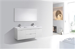 Bliss 60"  Gloss White Wall Mount  Double Sink Modern Bathroom Vanity