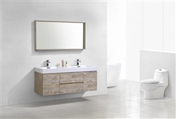 Bliss 60" Nature Wood Mount  Double Sink Modern Bathroom Vanity