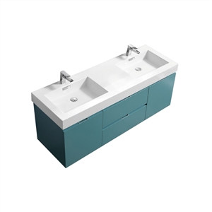 Bliss 60" Teal Green Wall Mount Double Sink Modern Bathroom Vanity