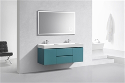 Bliss 60"  Teal Green Wall Mount  Double Sink Modern Bathroom Vanity