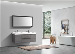 Bliss 60" Vulcan Ash Grey Mount  Double Sink Modern Bathroom Vanity
