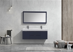 Bliss 60" Wood Blue Wall Mount  Double Sink Modern Bathroom Vanity