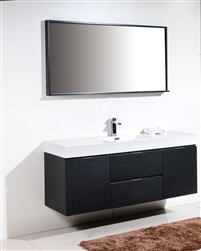 Bliss 60"  Black Wall Mount  Single Sink Modern Bathroom Vanity