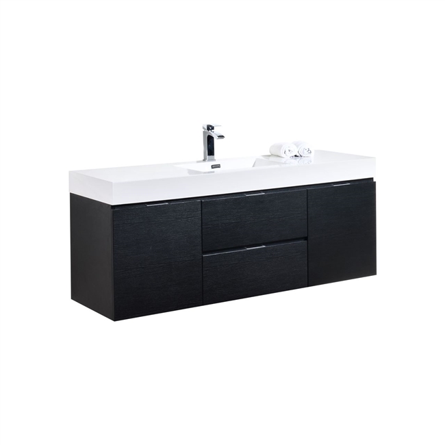 Bliss 60"  Black Wall Mount  Single Sink Modern Bathroom Vanity