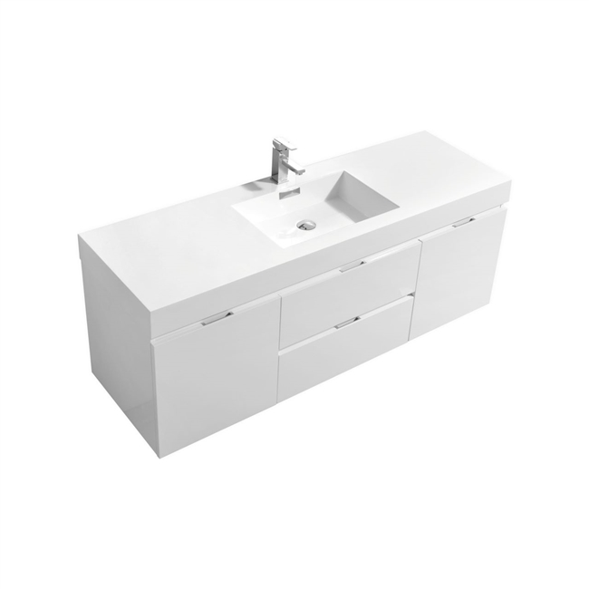 Bliss 60"  Gloss White Wall Mount  Single Sink Modern Bathroom Vanity
