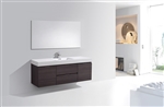 Bliss 60" High Gloss Gray Oak Wall Mount  Single Sink Modern Bathroom Vanity