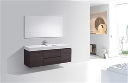 Bliss 60" High Gloss Gray Oak Wall Mount  Single Sink Modern Bathroom Vanity