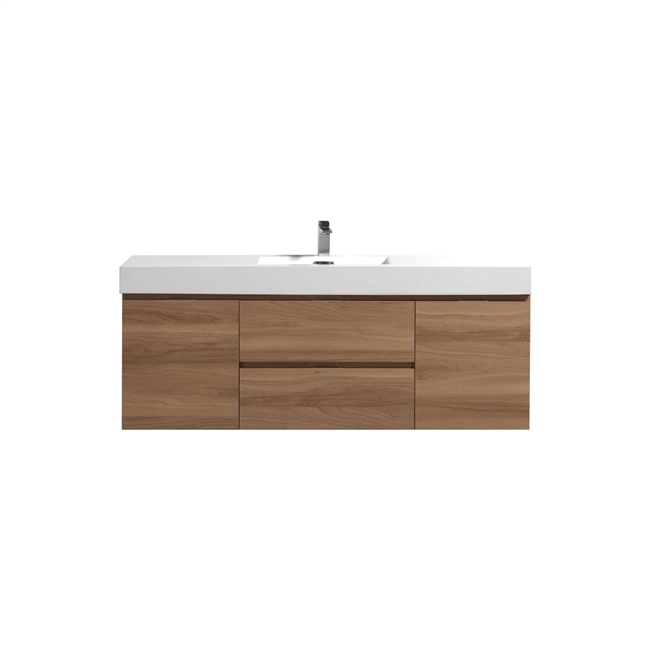 Bliss 60"  Honey Oak Wall Mount  Single Sink Modern Bathroom Vanity