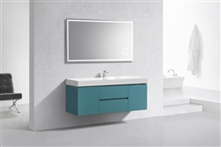 Bliss 60"  Teal Green Wall Mount  Single Sink Modern Bathroom Vanity