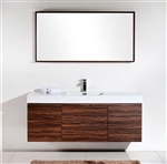 Bliss 60"  Walnut Wall Mount  Single Sink Modern Bathroom Vanity