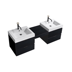 Bliss 68" Black Wood Mount  Double Sink Modern Bathroom Vanity