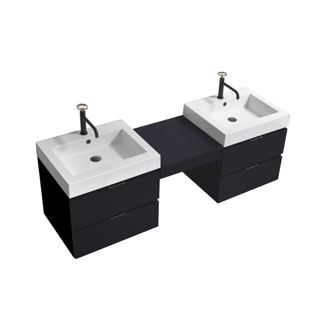 Bliss 68" Black Wood Mount  Double Sink Modern Bathroom Vanity
