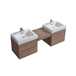 Bliss 68" Butternut Wood Mount  Double Sink Modern Bathroom Vanity