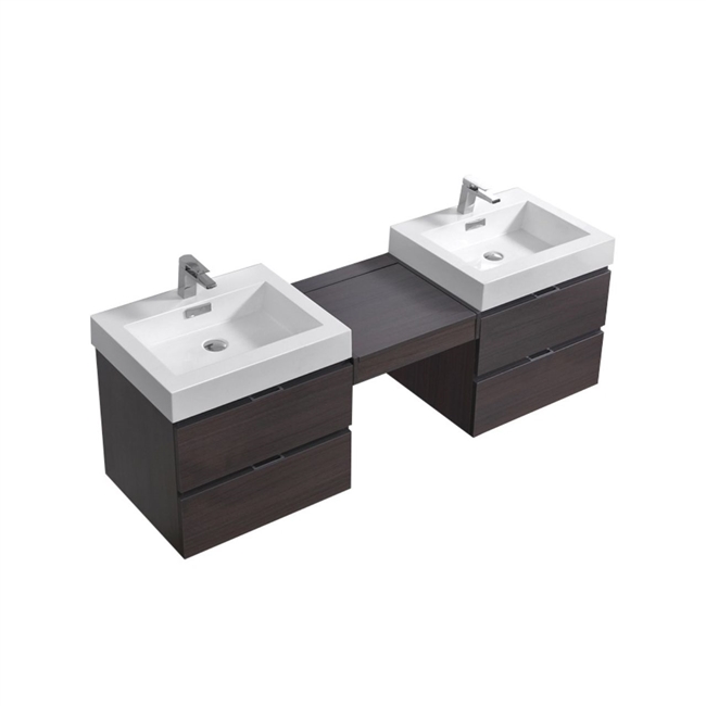 Bliss 68" Gray Oak Wood Mount  Double Sink Modern Bathroom Vanity